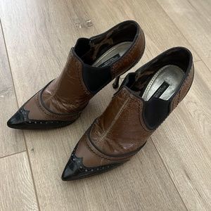 Dolce & Gabbana Brown Black Pointy Toe Booties Pumps Size 36 (Fits like 6)